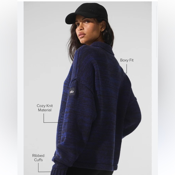 Alo Heritage Full Zip Sweater in Navy Multi - Picture 1 of 10